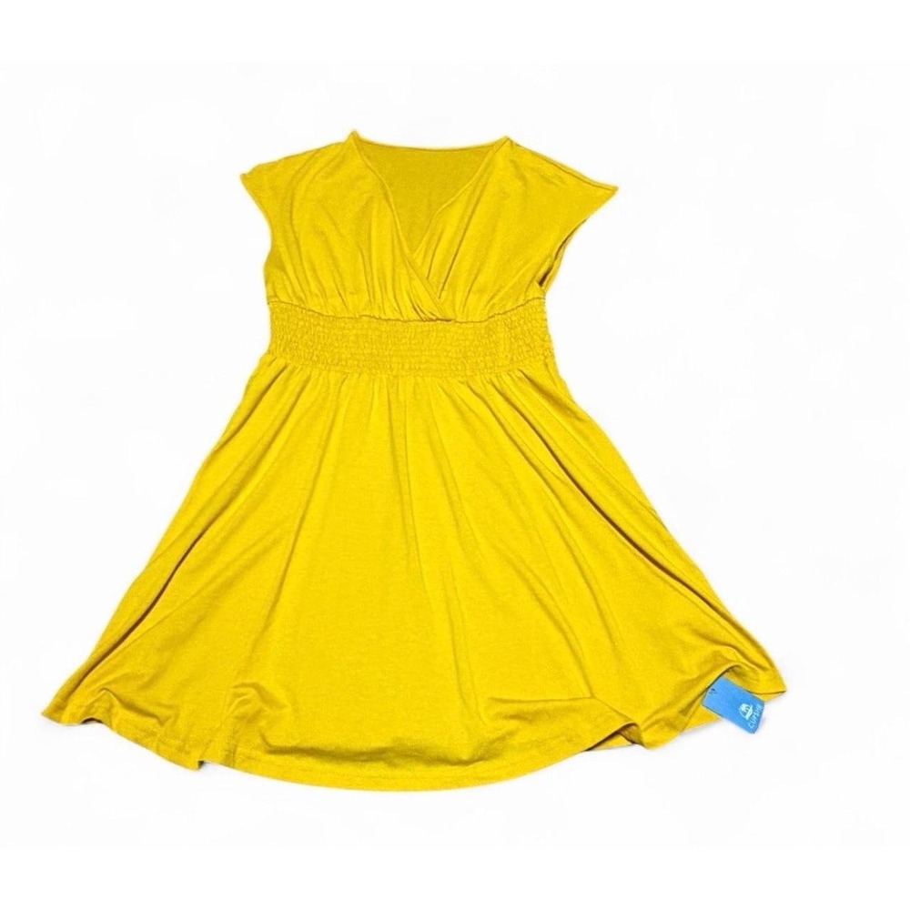 Cupshe Women Large Mustard Yellow Surplice Smocked Waist Midi Dress NWT